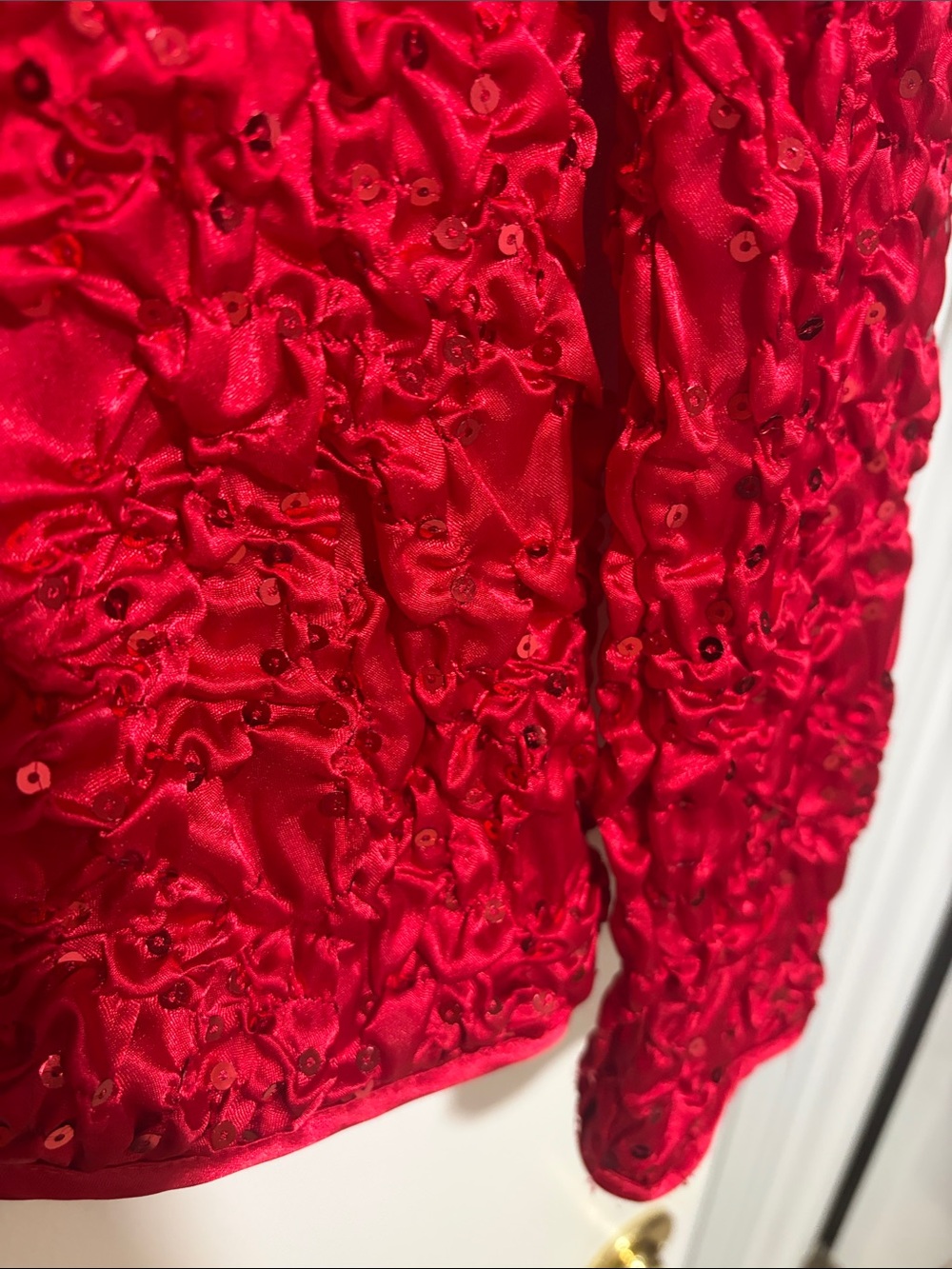MSK Red Ruffled Satin Zip Jacket - Picture 5 of 11